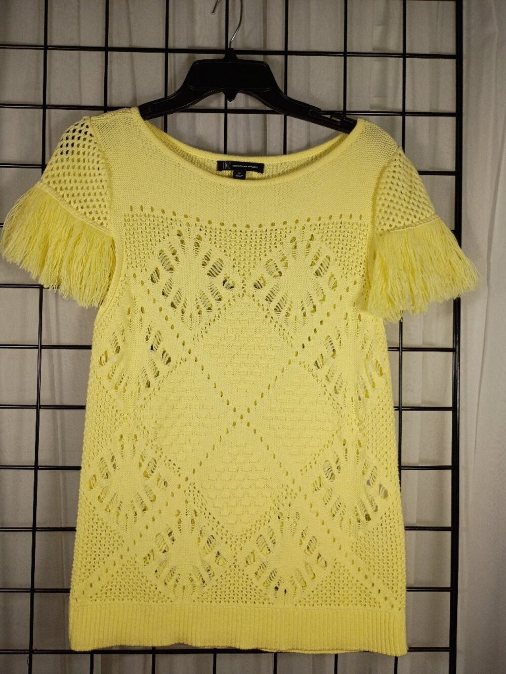 INC International Concepts Open-Knit Pullover Sweater Yellow Pear Size M